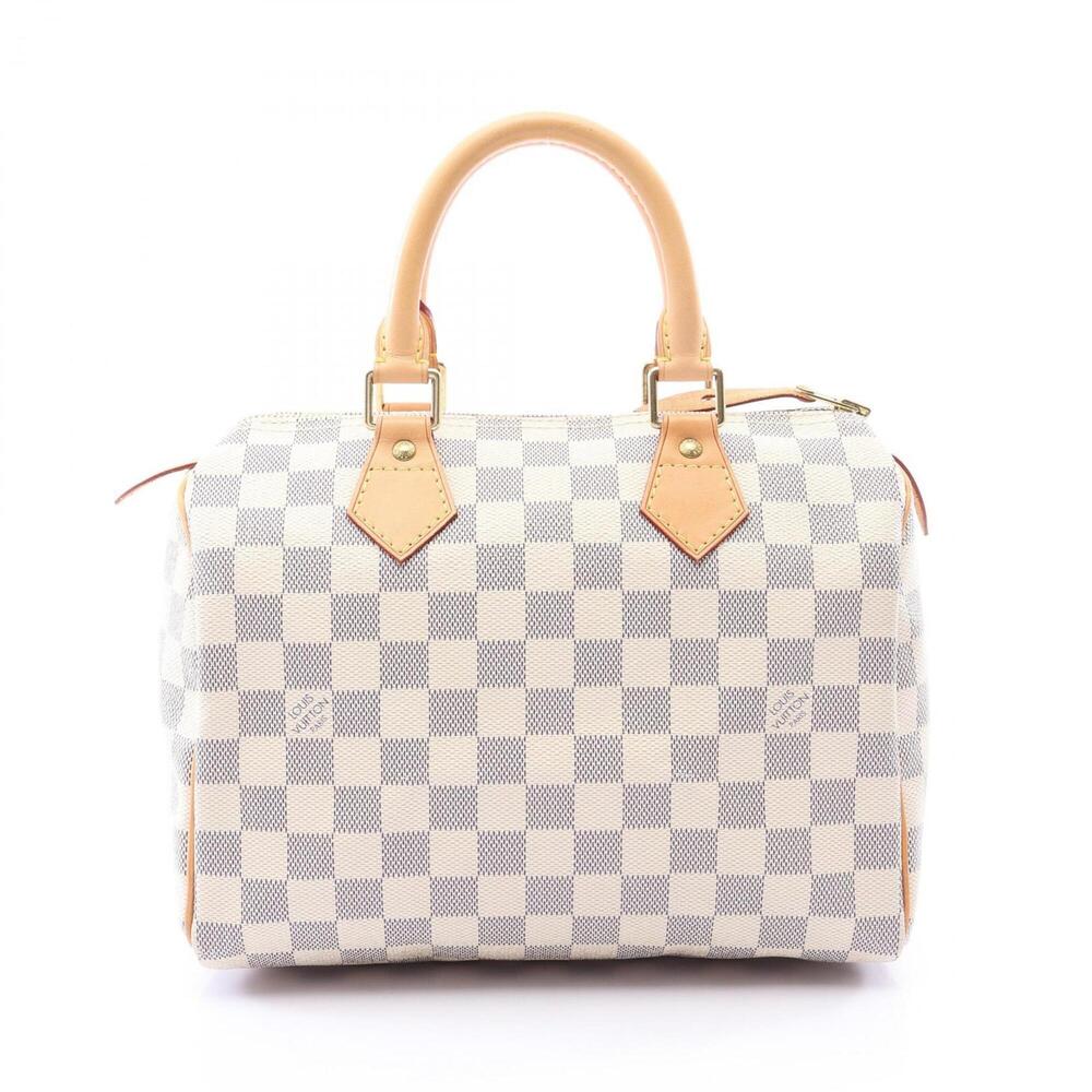 Louis Vuitton Speedy 25 Handbag, Coated Canvas and Leather, Damier Azur Patte...